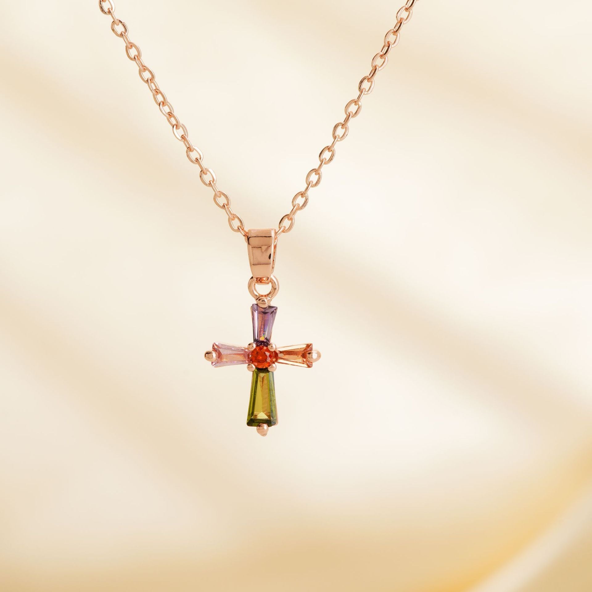 Colorful Copper Inlaid With Zircon Pendant Light Luxury Simple Personalized All-match Necklace