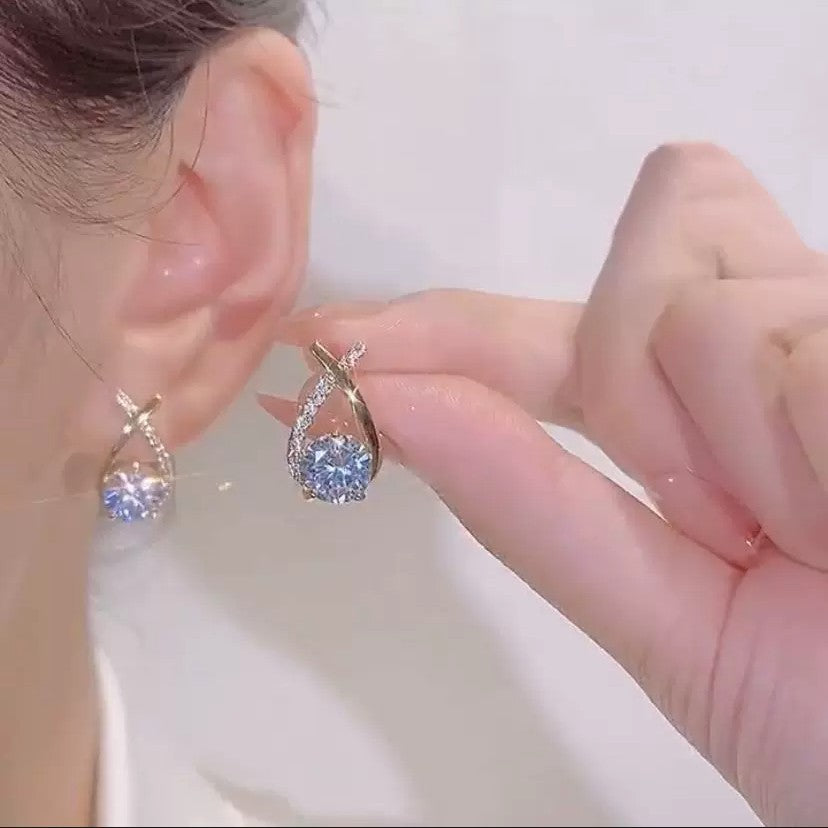 Women's Fashion Silver Pin Cross Zirconia Earrings