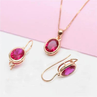 Cross-border Hot Selling New Russian Fashion Rose Redstone Hollow Stud Earrings Pendant Suit