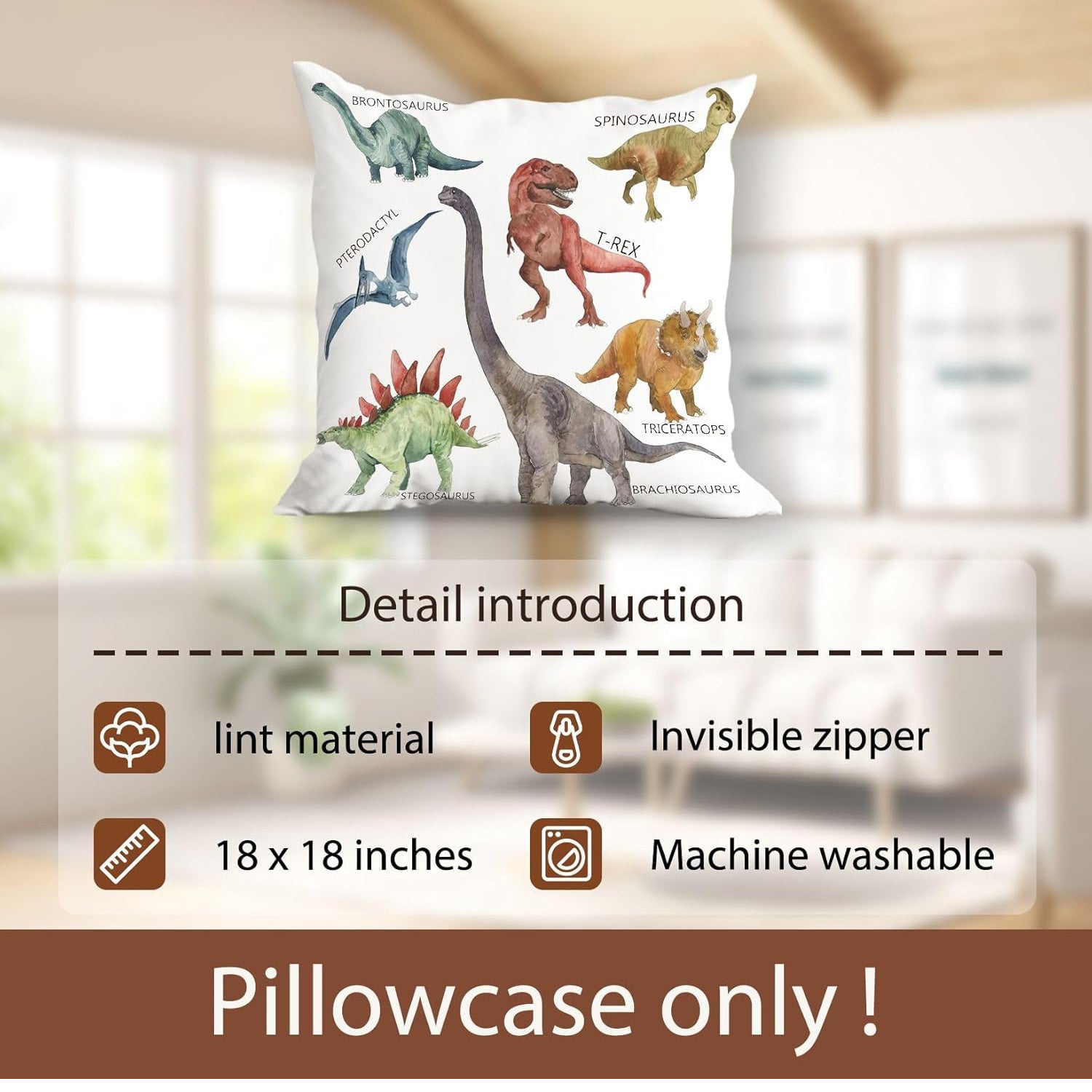 Wild Dinosaur Pillow Cover - Animal Dinosaur Pillowcase