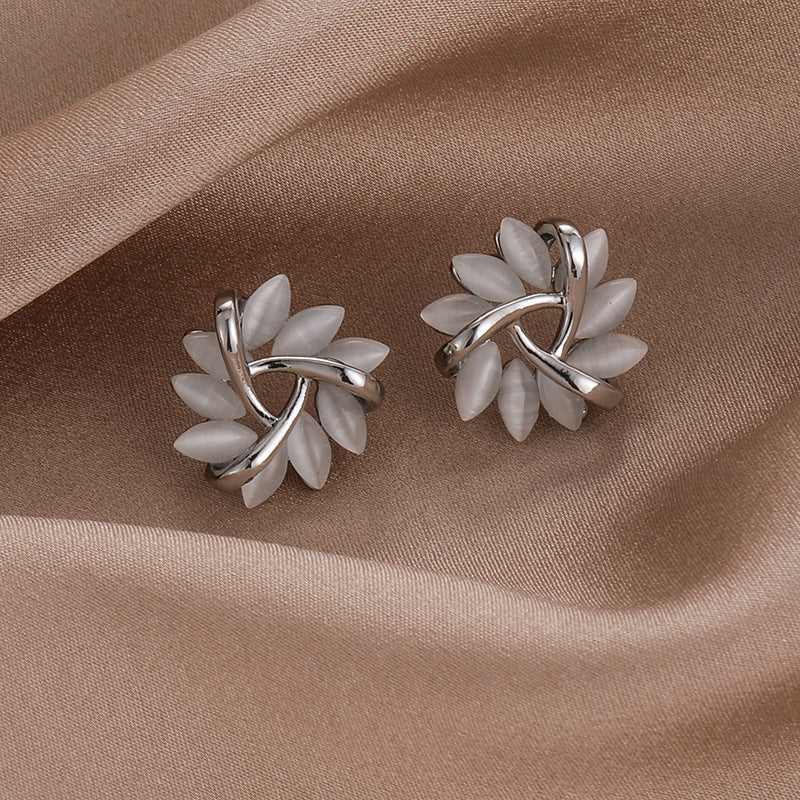 S925 Silver Needle Geometric Triangle Opal Stud Earrings Women