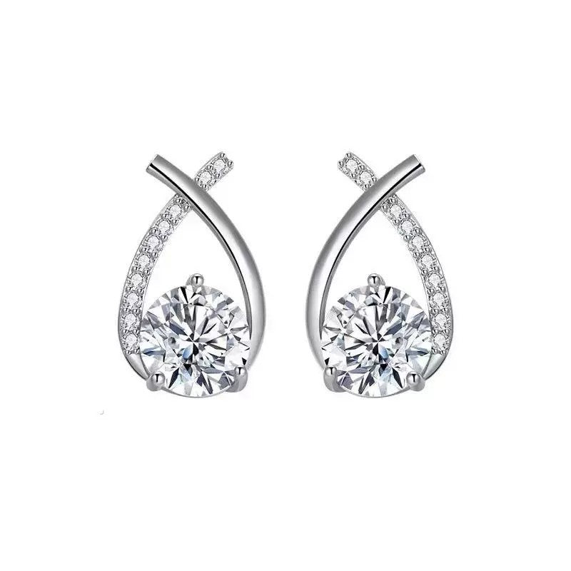 Women's Fashion Silver Pin Cross Zirconia Earrings