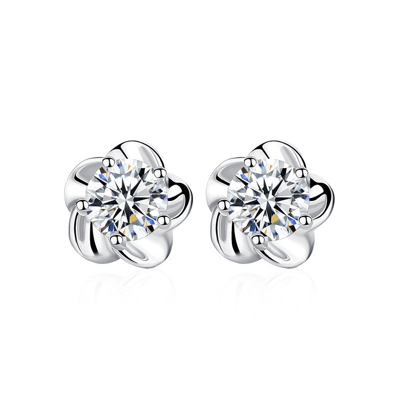 White Copper Silver-plated Peach Blossom Temperament Earrings