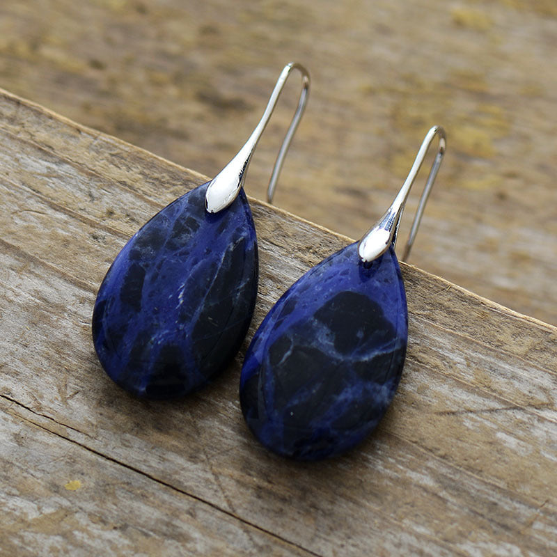 Bohemian Natural Stone Water Drop Pendant Earrings