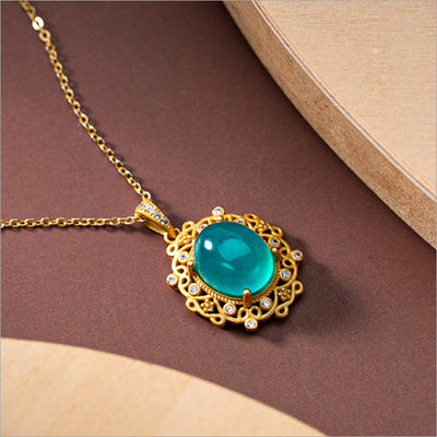 Fashion Natural Amazonite Oval Pendant Necklace