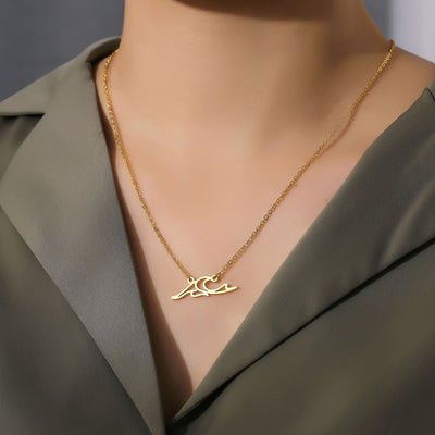 Gold Plated Women's Stainless Steel Wave Pendant Necklace