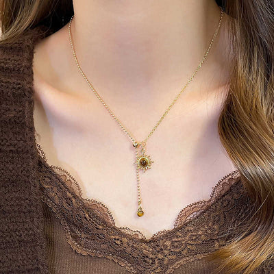 Sunflower Artificial Tigereye Stitching Drawable Necklace