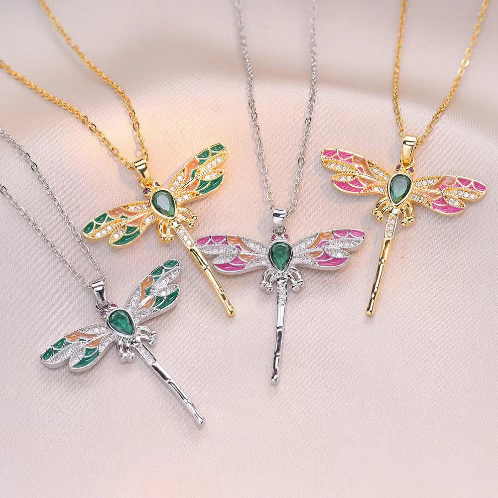 Women's Fashionable Colorful Dragonfly Pendant Necklace