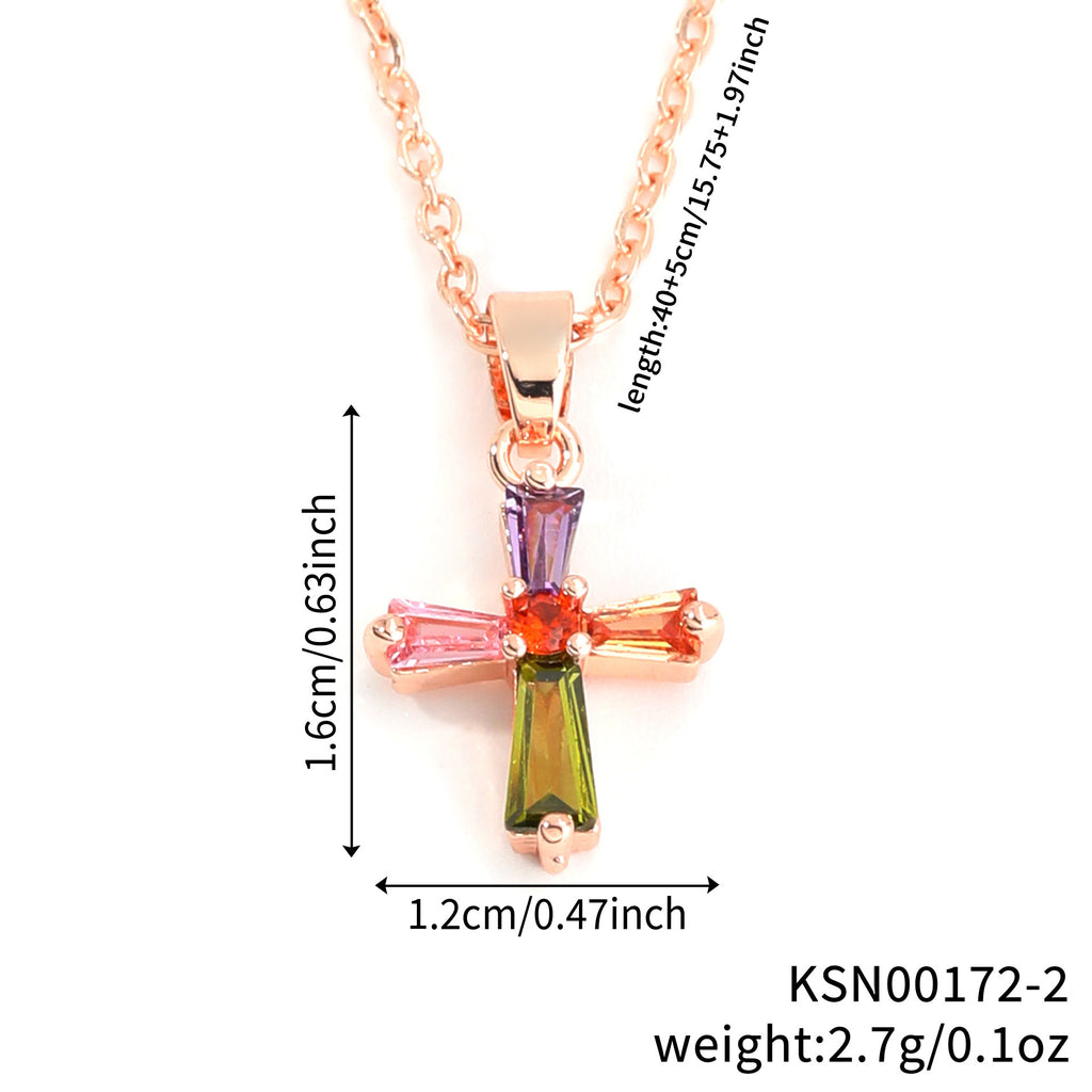 Colorful Copper Inlaid With Zircon Pendant Light Luxury Simple Personalized All-match Necklace
