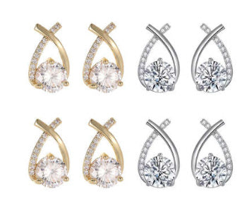 Women's Fashion Silver Pin Cross Zirconia Earrings