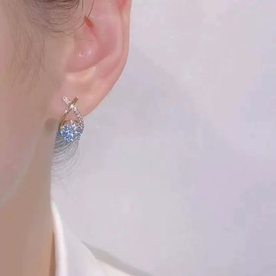 Women's Fashion Silver Pin Cross Zirconia Earrings